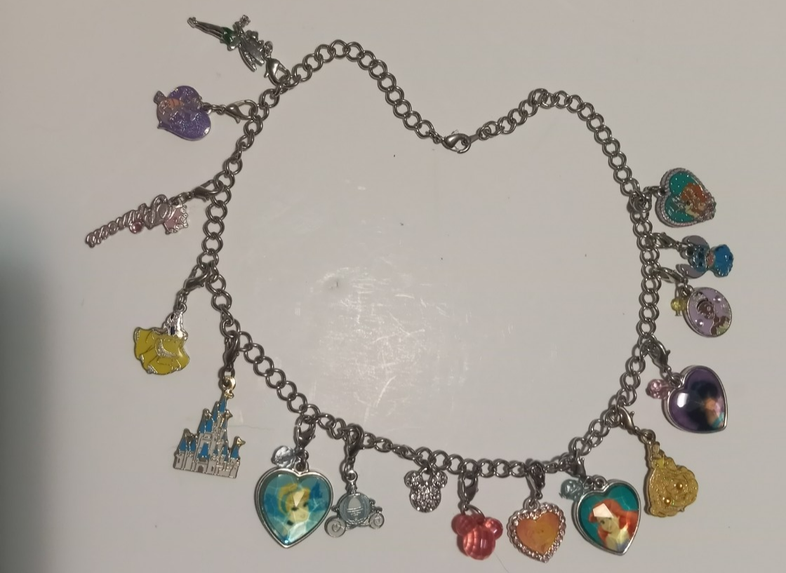 Vintage Disney Parks Charm Necklace Removable Charms Silver tone princess add a