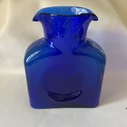 Vintage Blenko Glass 384 Cobalt Blue Double Spout Water Bottle Pitcher