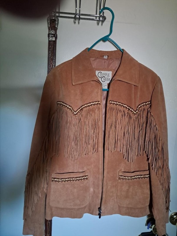 Cripple Creek Brown Fringe Suede Leather Western Jacket Beaded Size L