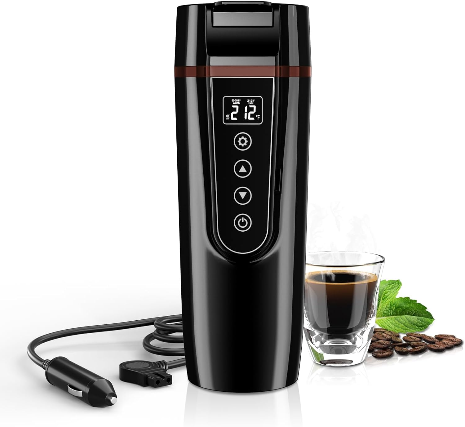 Car Travel Electric Kettle, 12V/24V Portable Water Boiler, Large Display Multi-T-image