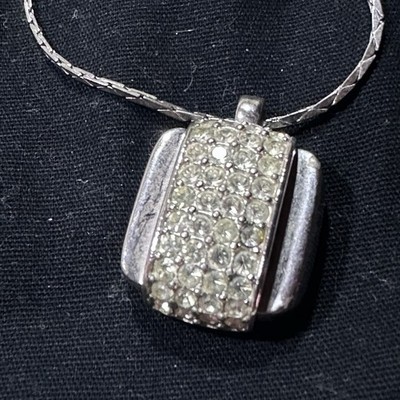 Vintage Givenchy Paris NY 77  Signed Rhinestone Pendant Necklace Silver Tone