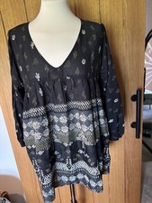 BNWT Next Black Cactus Print Long Sleeve Summer Tunic Top BNWT UK 10