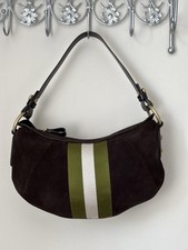 Bally One Shoulder Brown Suede Leather Striped Bag Genuine Iconic Hobo