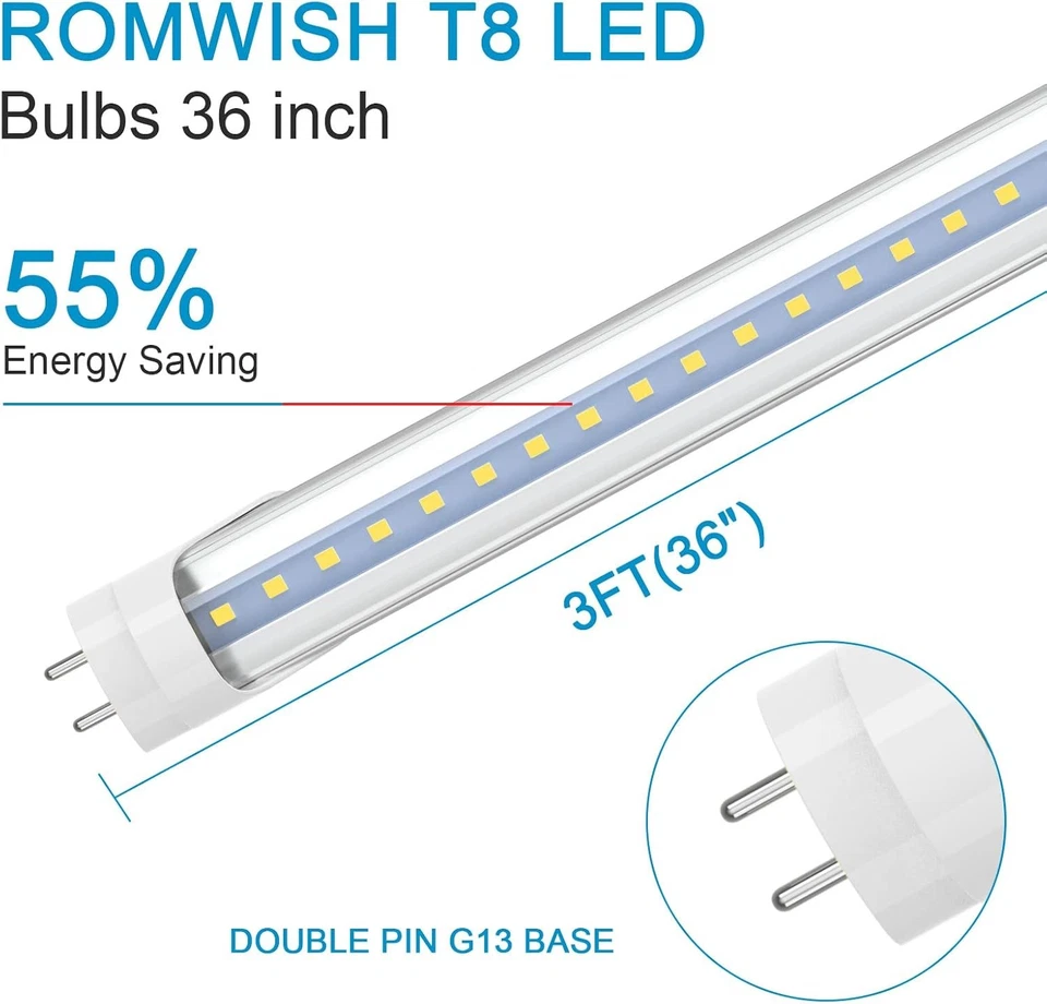 T8 3FT G13 LED Tube Light Bulbs Garage Warehouse 36 Inch F30T12 LED Shop Lights - Image 3 of 4