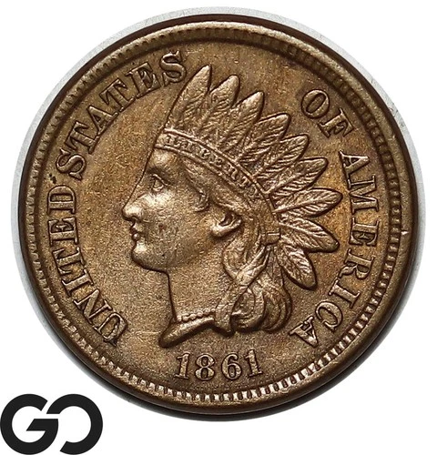 1861 Indian Head Cent Penny, Choice AU++ Tougher Date