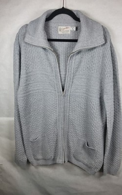 Clipper Mist Vintage 80s Zip Cardigan Sweater Size Medium USA Made Grey