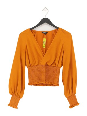 Express Damen Top XS Gelb 100% Polyester Langarm V-Ausschnitt Cropped