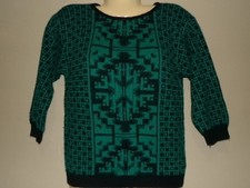 Vintage Beldoch Popper Petites Sweater Geometric XS S Half Sleeve Teal  Black