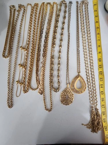 Vtg Lot of 11 Costume Goldtone Jewelry Necklaces Napier, Monet Trifari &Unmarked