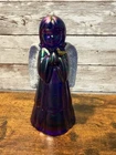 Fenton Angel Art Glass Blue Purple Carnival Glass Gold Bird Praying 6'' Rare HTF