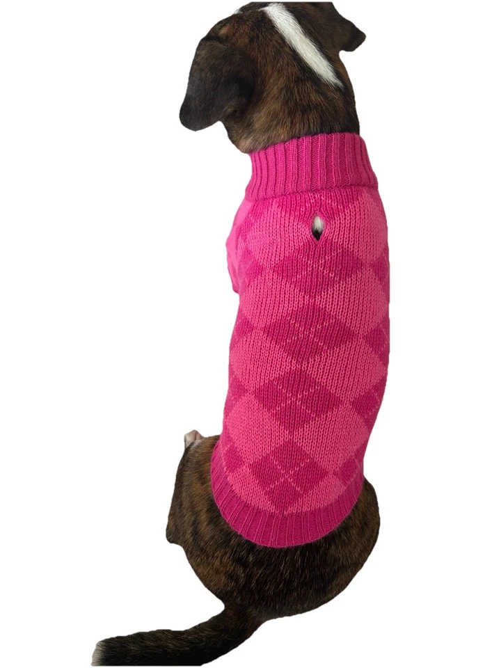 Suéter Argyle rosa cachorro pequeno-médio aconchegante malha pulôver - Imagem 3 de 4