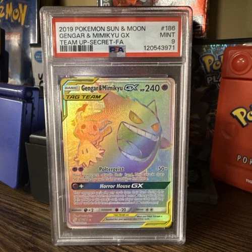 Pokémon Gengar & Mimikyu GX (Secret) 186/181 Sm-Team Up Holo PSA 9