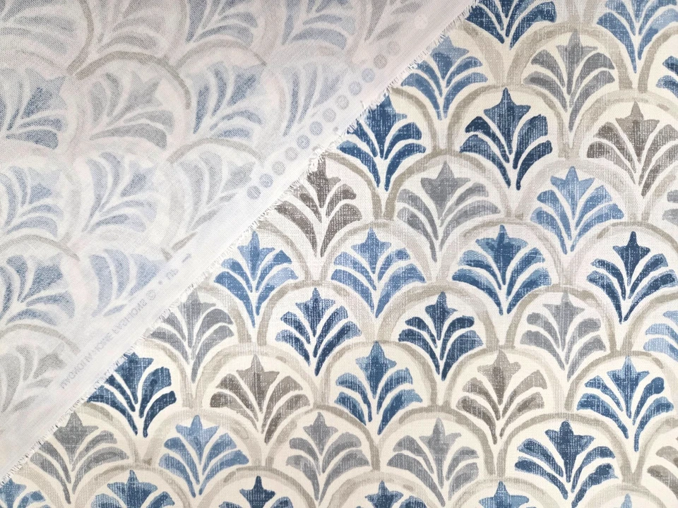 Magnolia COUNTESS DELFT Indigo Blue Fleur de Lis Designer Drapery Uph Fabric - Image 2 of 3