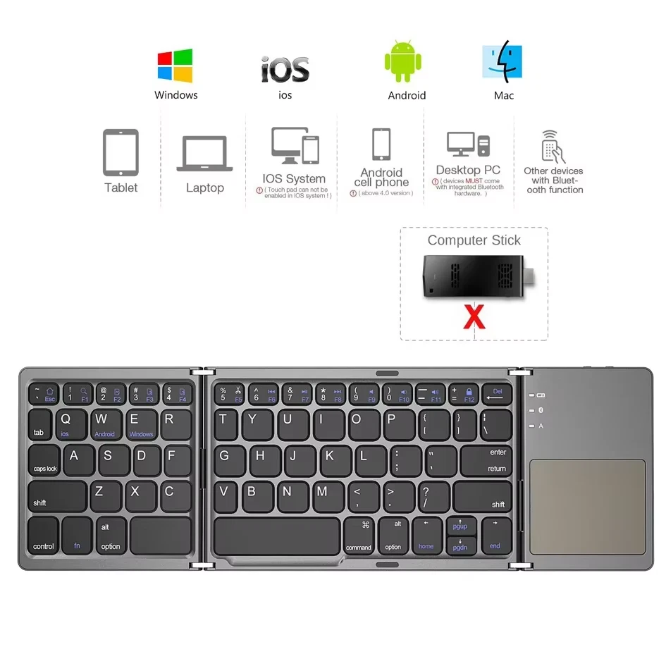 Portable Rechargeable Folding Wireless Bluetooth Keyboard,Universal Touchpad,Sui - Image 2 of 4