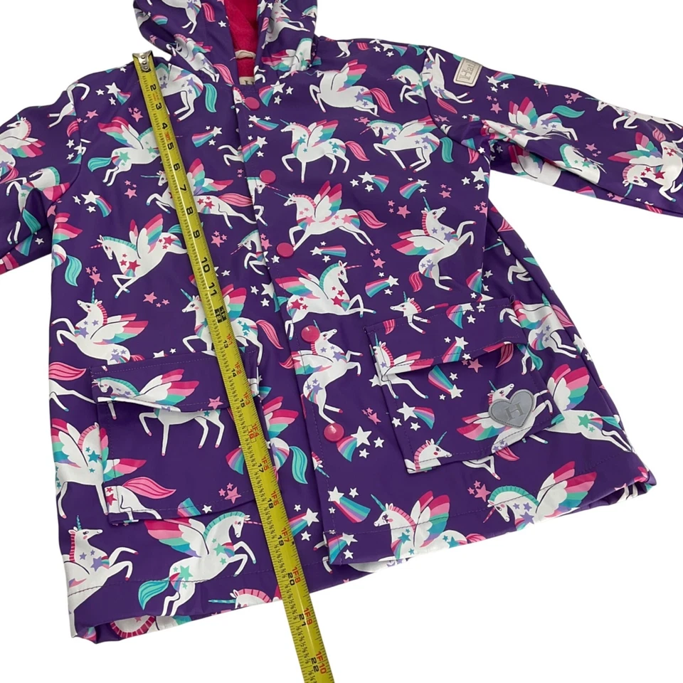 Hatley Unicorn Rain Jacket Size 5 Purple Waterproof Hood pink terry lining - Image 3 of 4