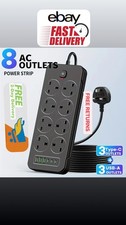 Black 8 Way UK Power Strip with 6 USB Ports, 1.8m Extension Lead, Multi Socket