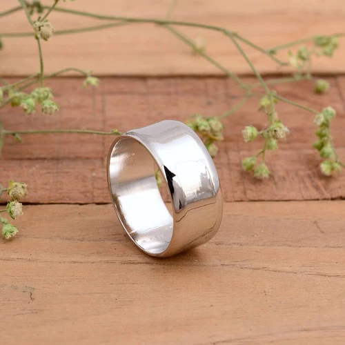Half Round Wide Band Solid 925 Sterling Silver Band Statement Jewelry For Gifts