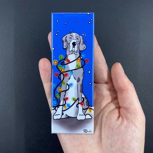 Merle Great Dane Dog Christmas Light Magnet Handmade Holiday Decor Natural Ears - Picture 9 of 12