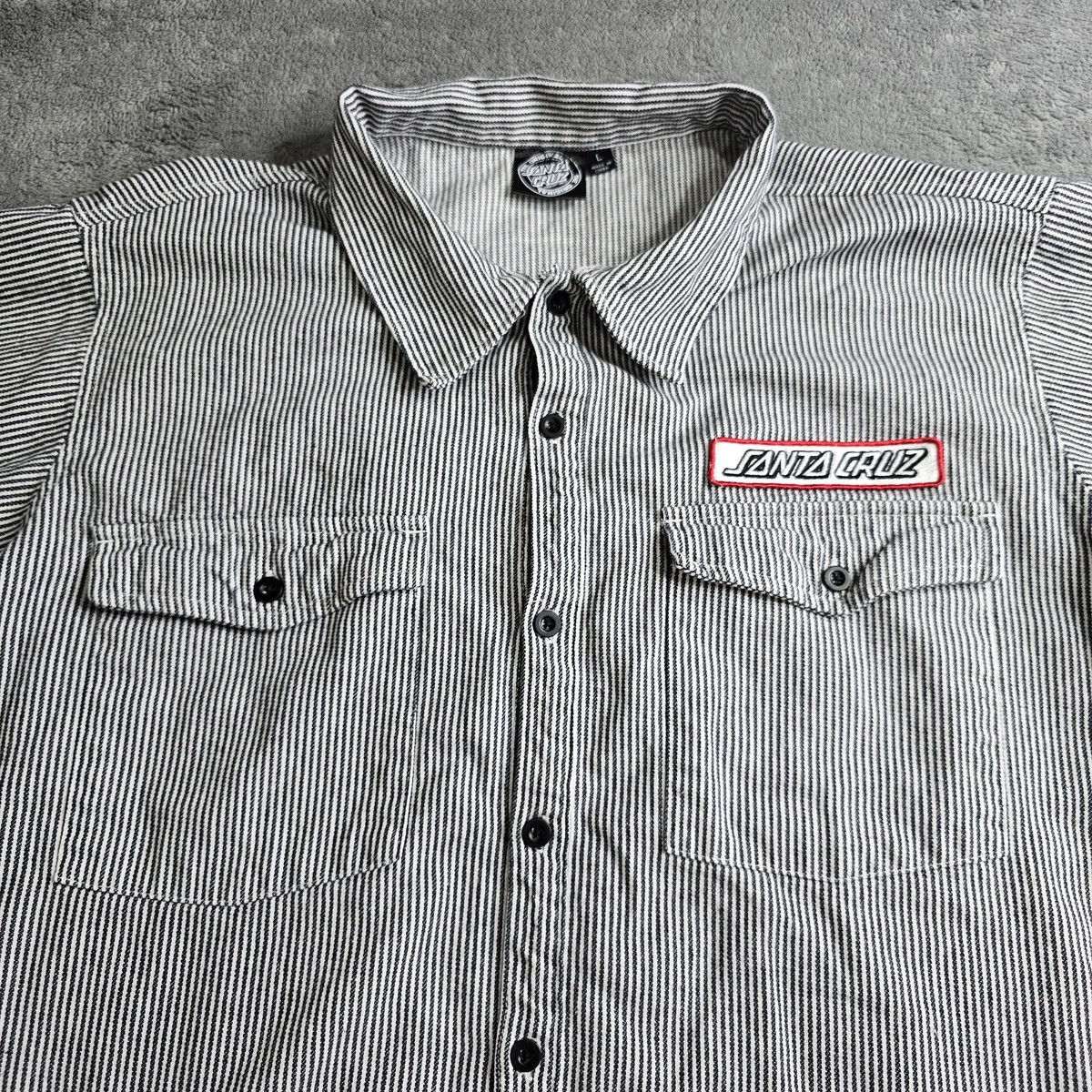 Santa Cruz Skateboards Outlined Black White Strip S/S Button Up 