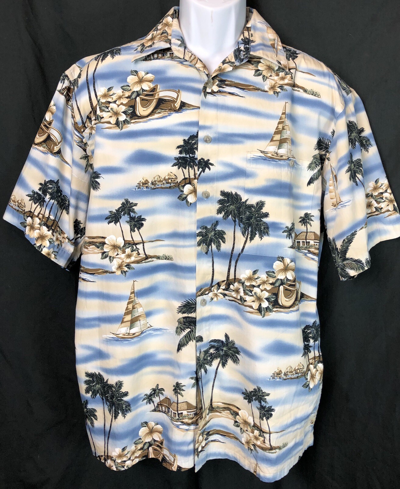 Vintage Pierre Cardin Hawaiian Shirt M tropical ButtonUp Beach Luau Tiki Surf