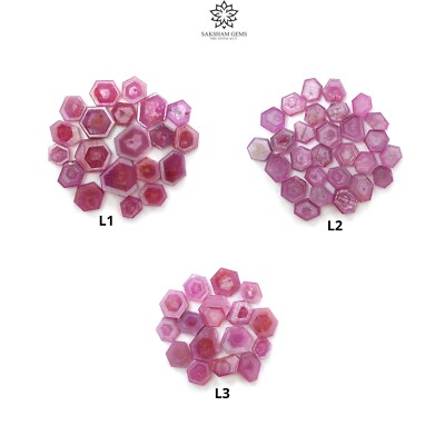 Rosemary Ruby Sapphire Gemstone Flat Slices Hexagon Shape Mix Lot For Jewelry