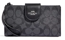 🩷Coach Tech Phone Wallet - C2874 Colorblock Graphite/Black Signature Canvas NWT