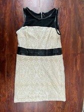 KENSIE  Round Neck Zipper Back Empire Waist Beige Lace Shift Dress Womens Size L