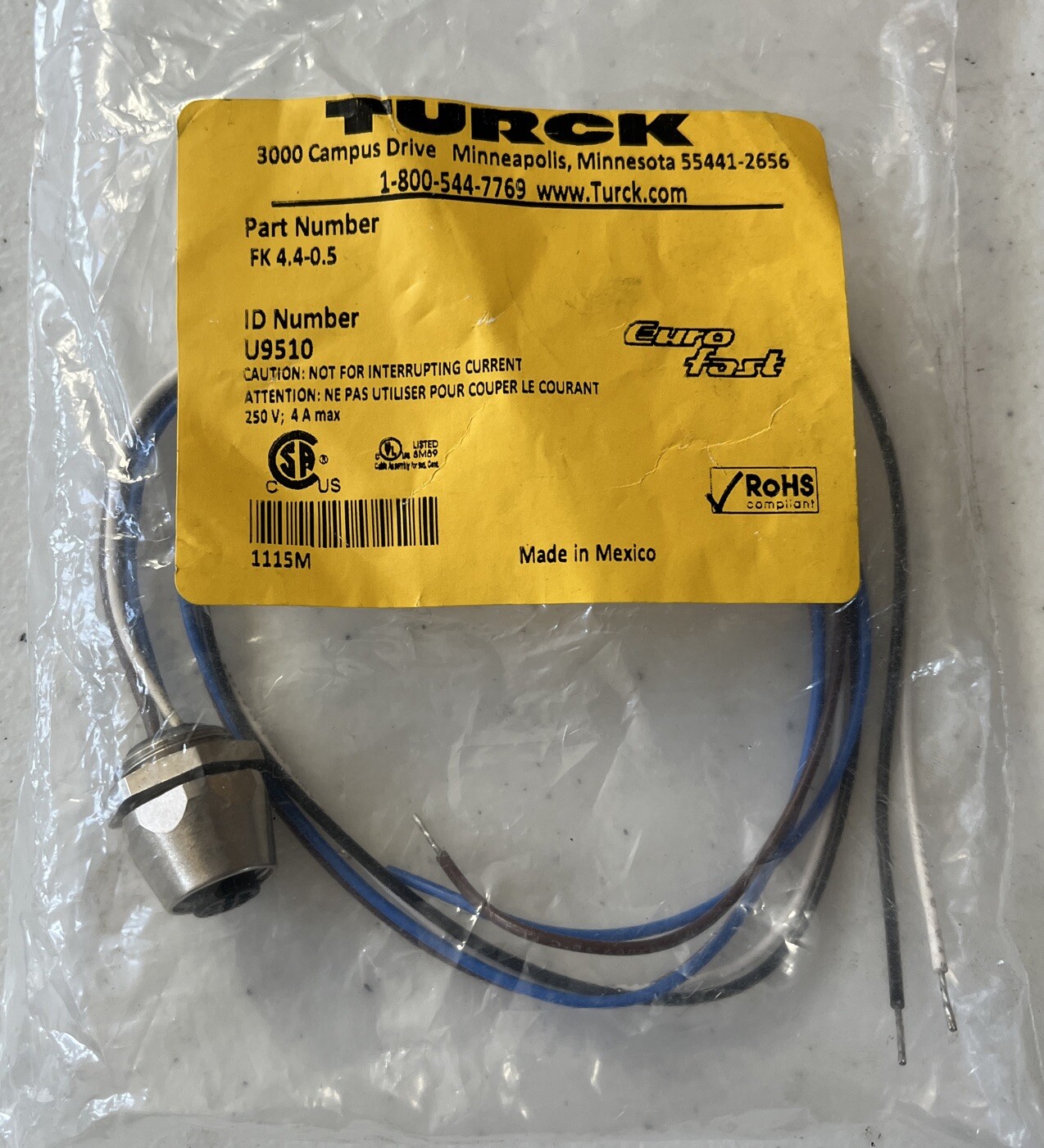 TURCK #U9510 #FK 4.4-0.5 Receptacle #U9510