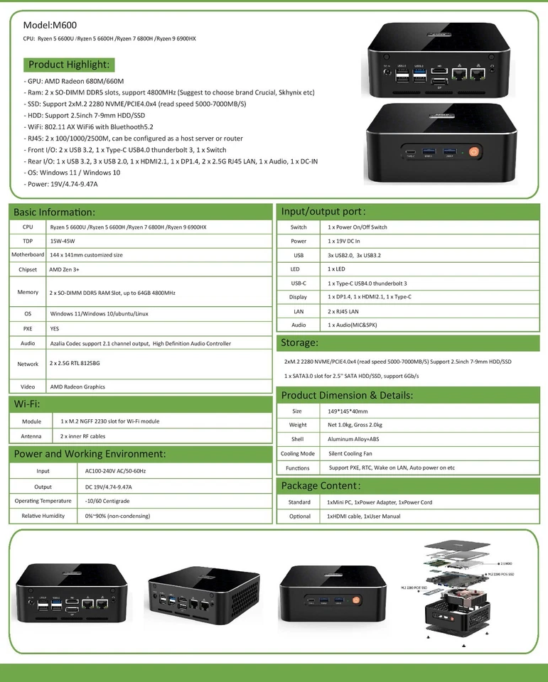 MINI PC, DDR5, RYZEN 5 6600H, RADEON 660M, WIFI/BLUETOOTH. 8K, 1 YEAR WARRANTY - Image 4 of 4