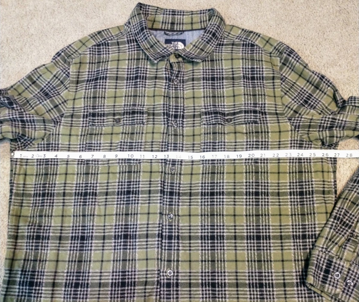 The North Face Green Black Plaid Med Weight Flannel Shirt