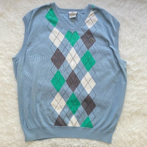 Lacoste Y2K V-Neck Pastel Blue Argyle 