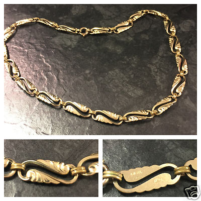 Antikes Collier Laurin vergoldete Kette verzierte Glieder American Doublee 43 cm