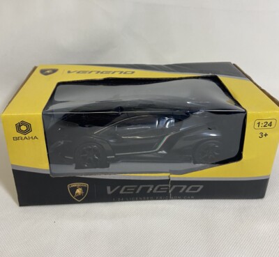 Braha Lamborghini Black Veneno Car ITALIAN STRIPE  1:24 Scale Friction Car Lambo
