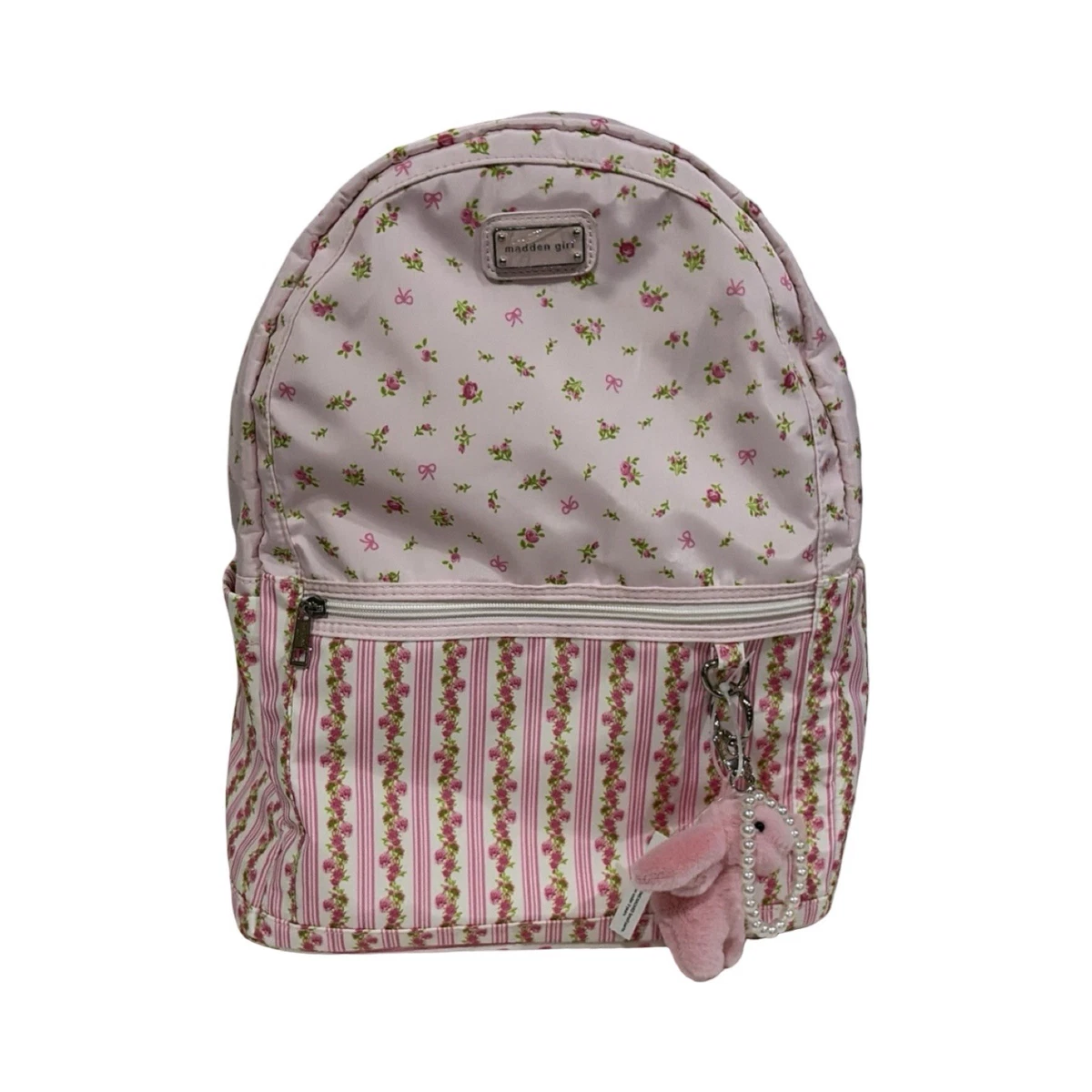 Madden Girl Multi Pink Stripe Bow Floral Dome Large Backpack w/ Charms NEW Madden Girl Pink Bow Coquette Mini Backpack | Mercari main image 4