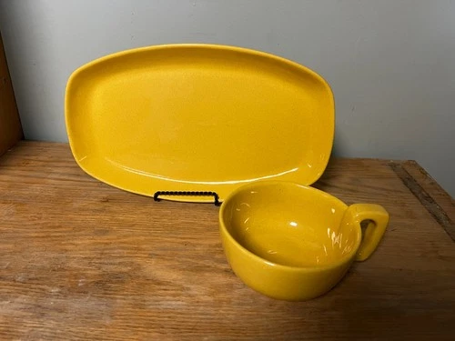 FRANKOMA Gold Yellow Soup MUG & Snack Plate Platter Rectangle