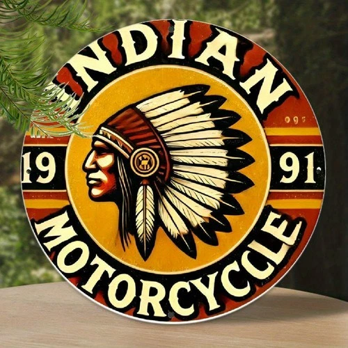 Vintage Indian Motorcycle Wall Tin Metal Sign Rustic Wall Art 8x8