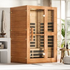 2 Person Infrared Sauna with WiFi , BT Control ,Glass Door and Auto Off,1600W