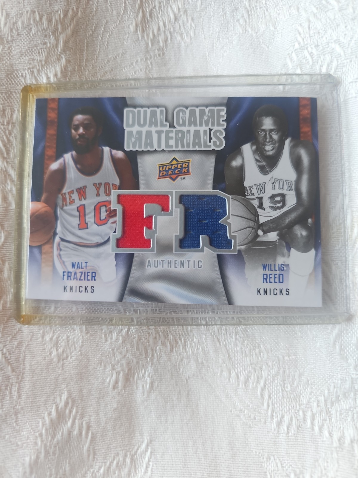 2009-10 upper deck dual game materials Walt Frazier/ Willis Reed Dual Jersey view 1