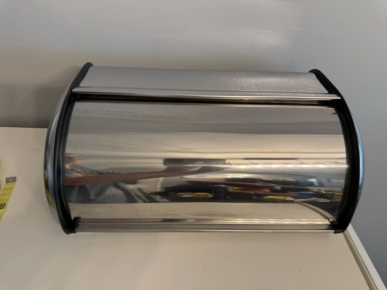 Vintage Retro Mod Stainless Steel Chrome Metal Roll Top Rounded Dome Bread Box