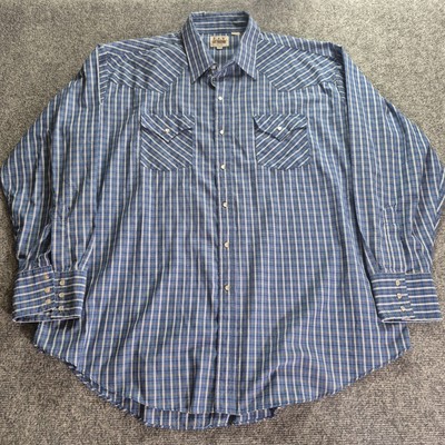 Ely Cattleman Shirt Mens Size 2XL Blue Plaid Pearl Snap Long Sleeve