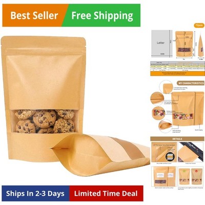 72pcs 7x10 Inches Resealable Bags, Kraft Paper Ziplock Bags with Window, Stan...