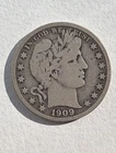 1909 S Barber Silver Half Dollar  50c Coin In F/VF Condition