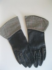 Vintage Black Leather Dress Gloves Women  s Size S/M Herringbone Fabric Cuffs