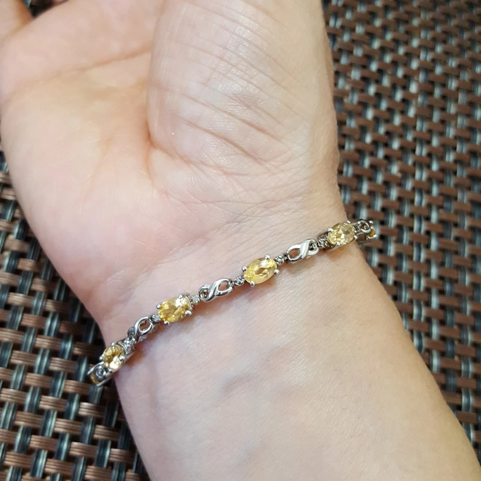 925 Sterling Silver Tennis Bracelet, Natural Citrine Gemstones, 5.39ct, 7.8" - Image 3 of 4