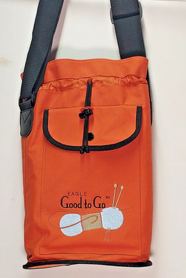 Eagle Good To Go Drawstring Orange/Black Travel Knit Crochet Tote 10 x 14.5 Bag