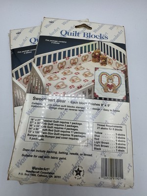 WonderArt Quilt Block Pattern - 1901 Sweetheart Bear, six 9x9 blocks x2