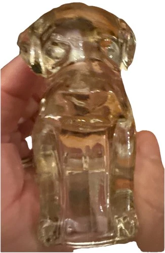 Vintage 1940s Federal Clear Glass Dog Paperweight 3”x2”x2”