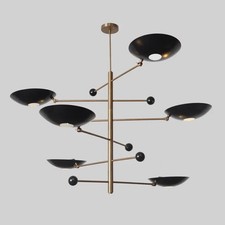 6 Light Mid Century Design Disk Shades Pendant Modern Brass Sputnik Chandelier