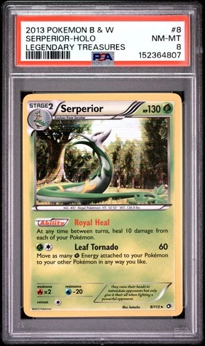 2013 POKEMON BLACK & WHITE LEGENDARY TREASURES #8 SERPERIOR-HOLO PSA 8