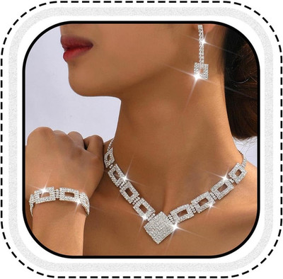 Crystal Bridal Wedding Jewelry Set Silver Rhinestone Necklace Earrings Sets Form